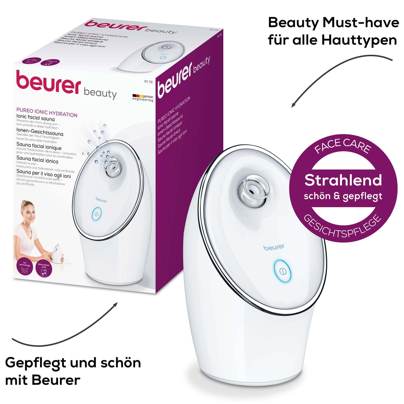 Beurer Ionen Gesichtssauna FC 72 Pureo Ionic Hydration-Tiefenreinigende Gesichtssauna mit zuschaltbarer Inonen-Technologie