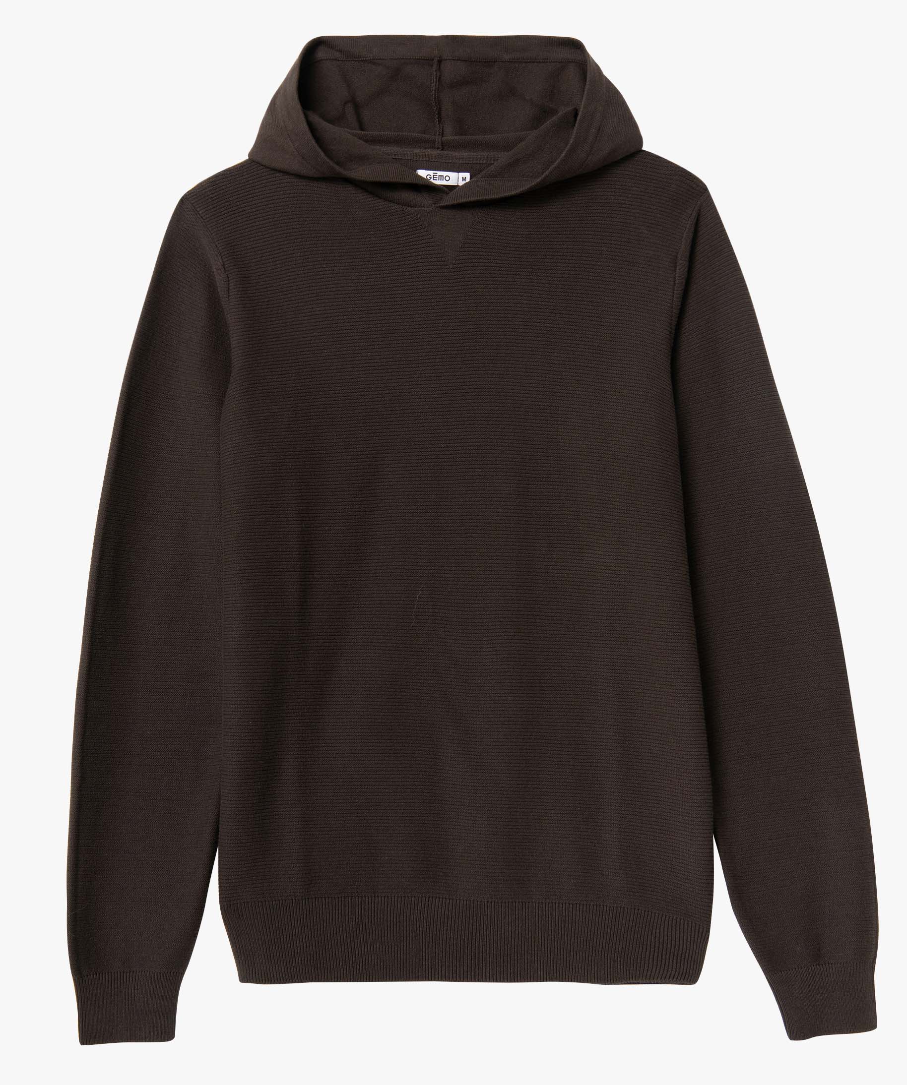 Pull homme en maille ctelée à capuche marron | GEMO