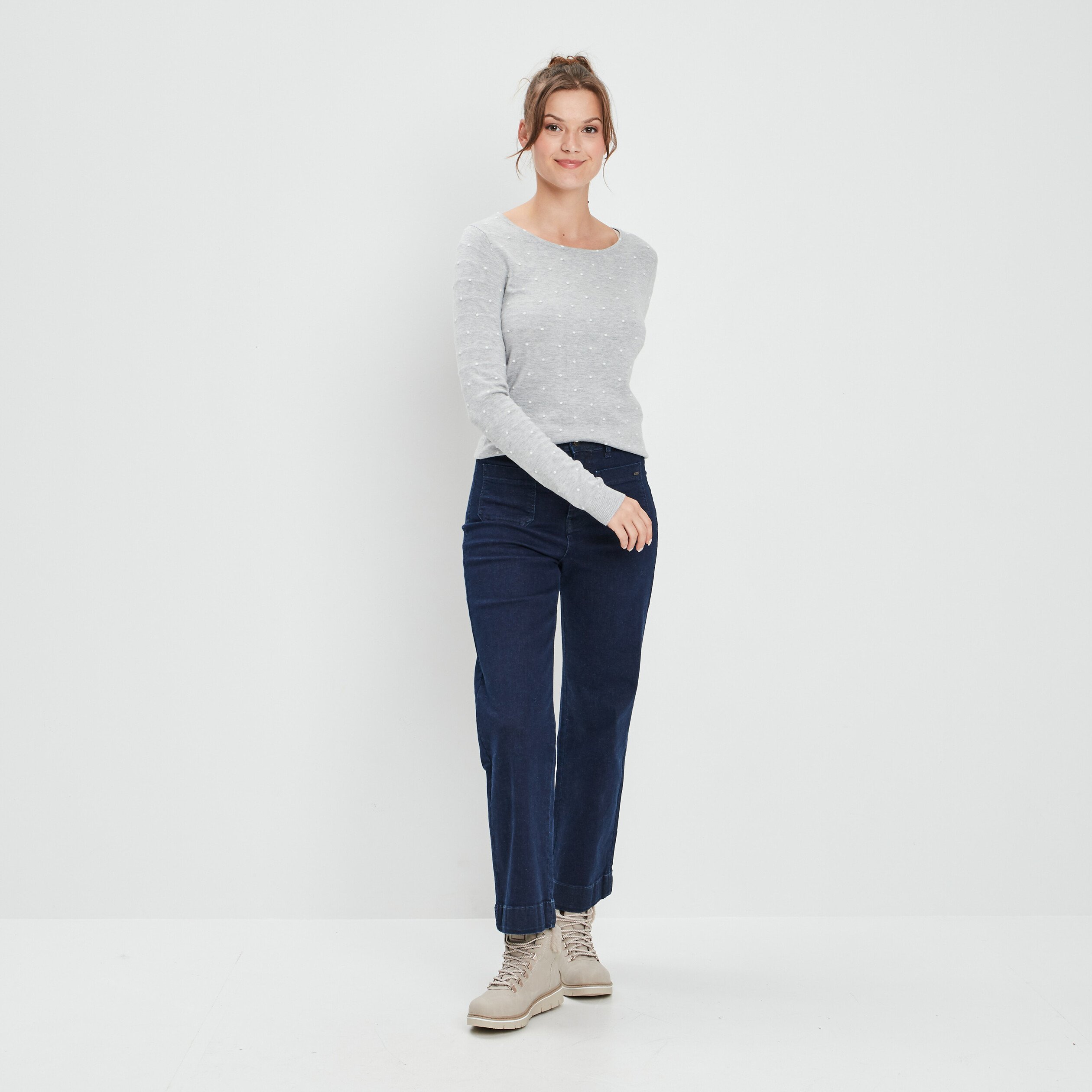 Pull avec col rond gris clair femme | La Halle