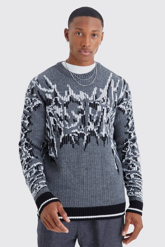 Gerippter Pullover mit Gothic-Print