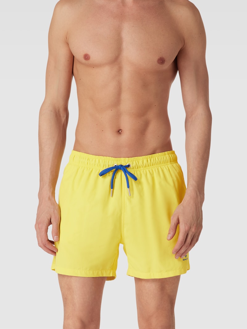 Badehose mit Label-Stitching in gelb
