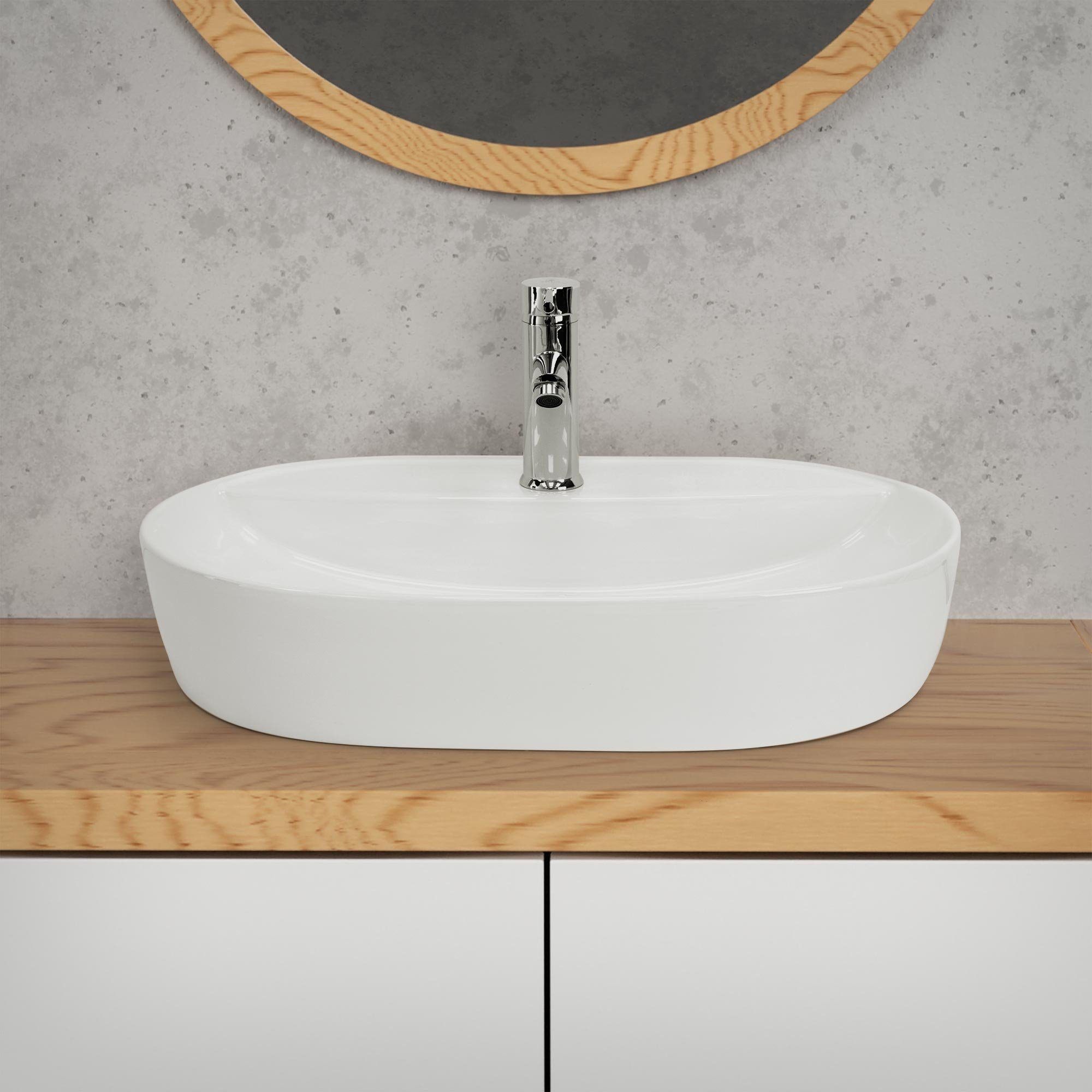 ML-DESIGN Waschbecken Waschbecken Oval 60x40x12 cm Weiß aus Keramik ML-Design