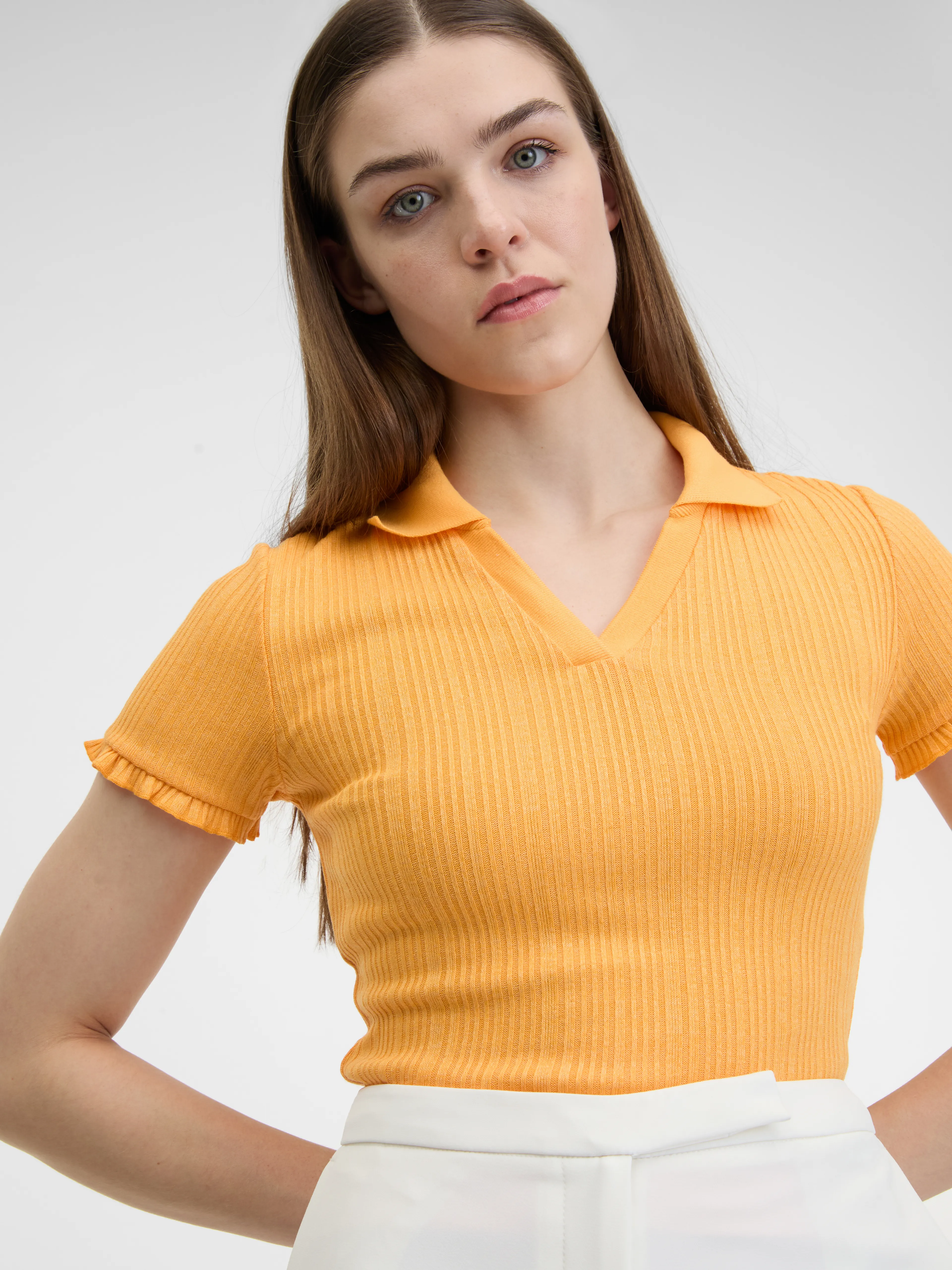Gelbes geripptes Damen-Poloshirt ORSAY