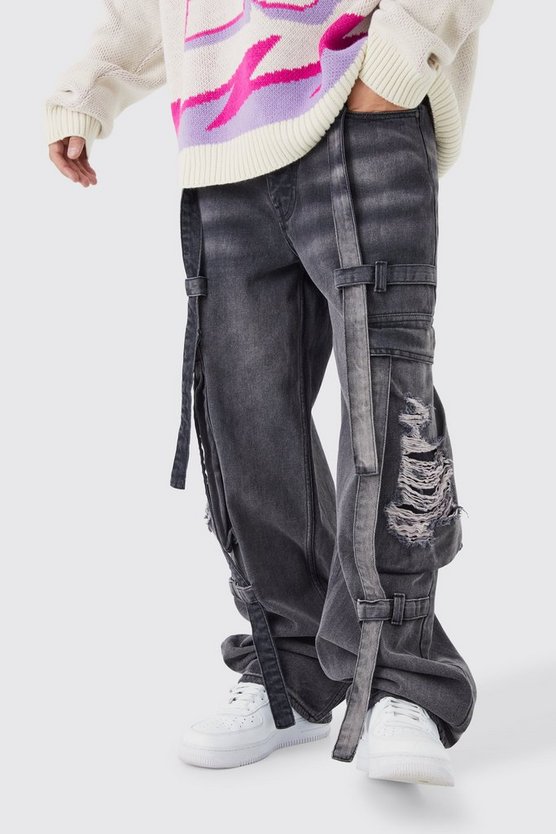 Lockere zerrissene Cargo-Jeans mit Riemchen-Detail