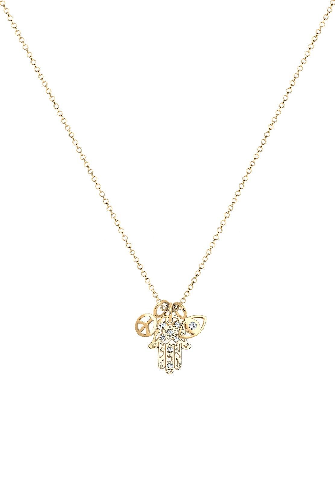 Bracciale Elli da donna con ciondolo Hamsa e occhio di pace in argento sterling 925 placcato oro.