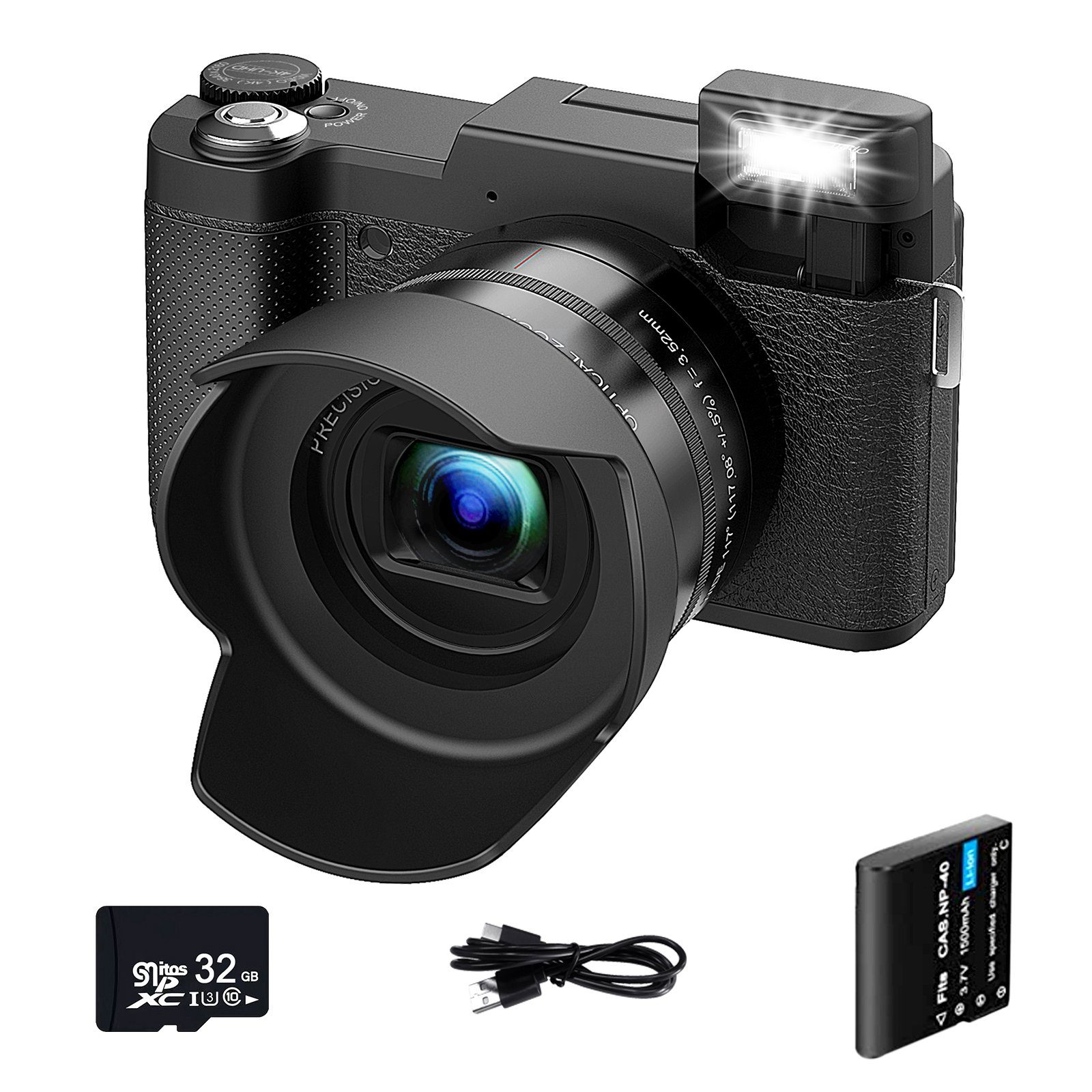 OKA Digitalkamera 4K, 48MP Fotokamera mit 3,0 Zoll Bildschirm, Kompaktkamera (5x opt. Zoom, inkl. Weitwinkelobjektiv, 32GB TF-Karte, Autofokus Kompaktkamera, 5X Optischer Zoom und 8X Digitalzoom)