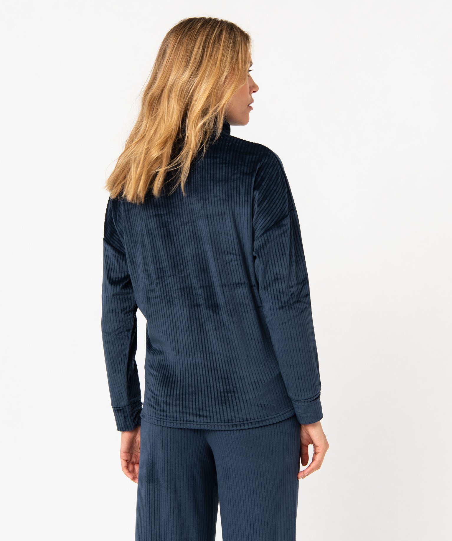 Haut de pyjama en velours ctelé femme bleu fonce | GEMO