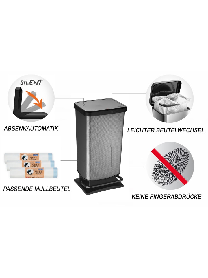 Rotho Paso Mülleimer 40l mit Pedal und Deckel in Carbon metallic günstig kaufen onesize