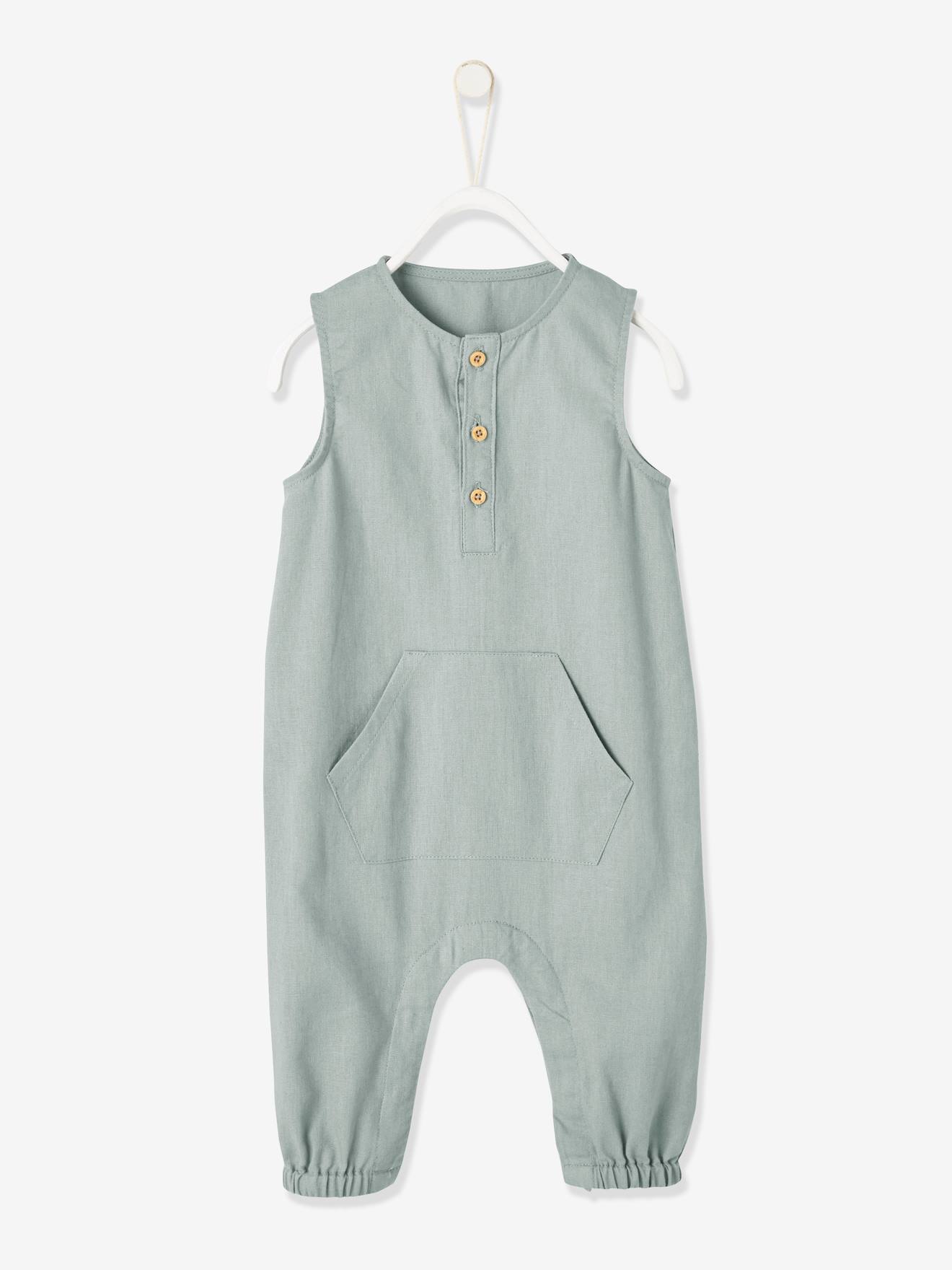 Vertbaudet Jungen Baby Overall, Halbleinen - mint