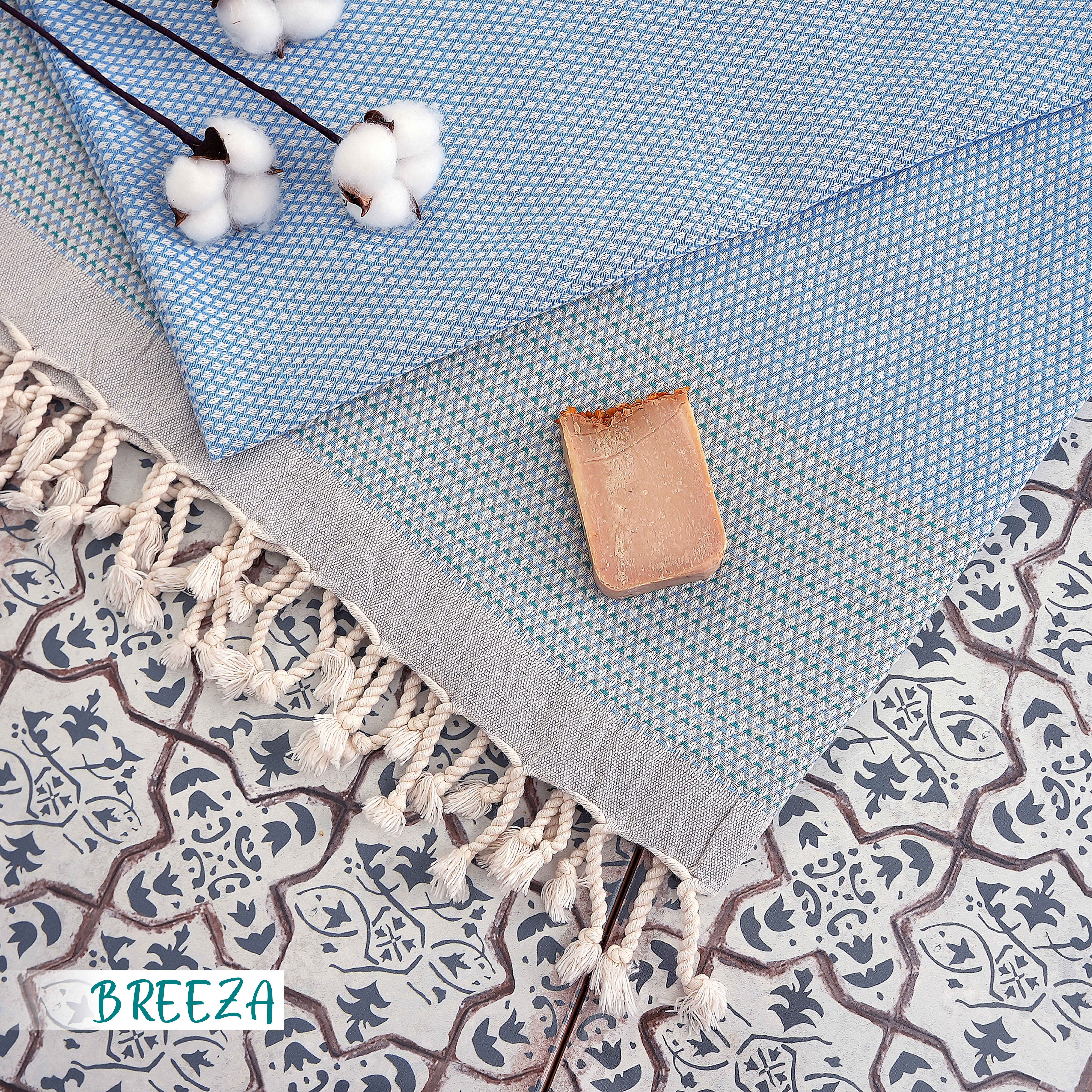 Turquoise Home Strandtuch Breeza XXL Strandtucher 100 x 200 cm 100% Baumwolle Saunahandtuch, (2-St)