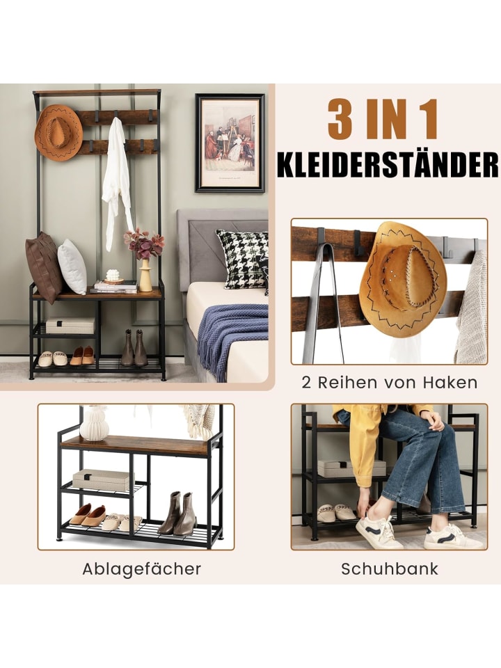 COSTWAY Garderobenständer mit Schuhregal in Braun günstig kaufen onesize