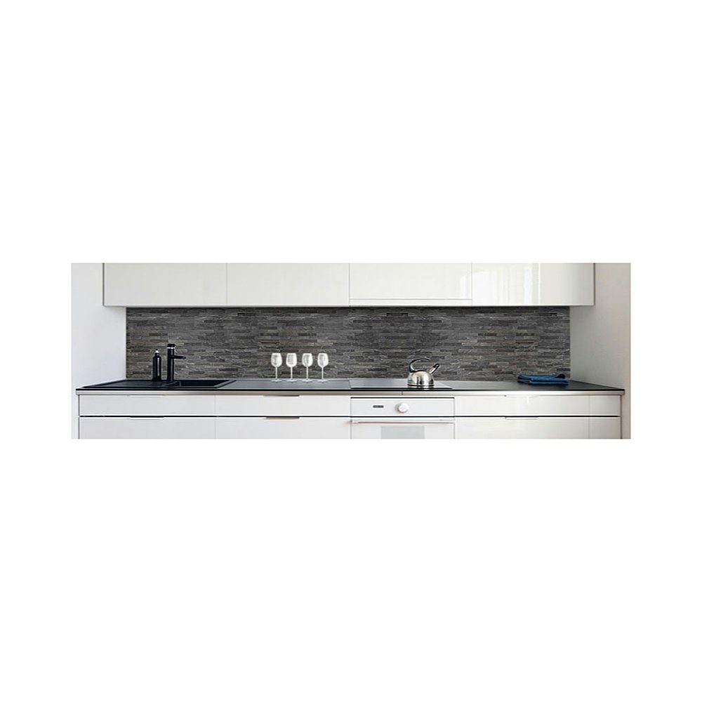 DRUCK-EXPERT Küchenrückwand Küchenrückwand Steinwand Dunkel Premium Hart-PVC 0,4 mm selbstklebend
