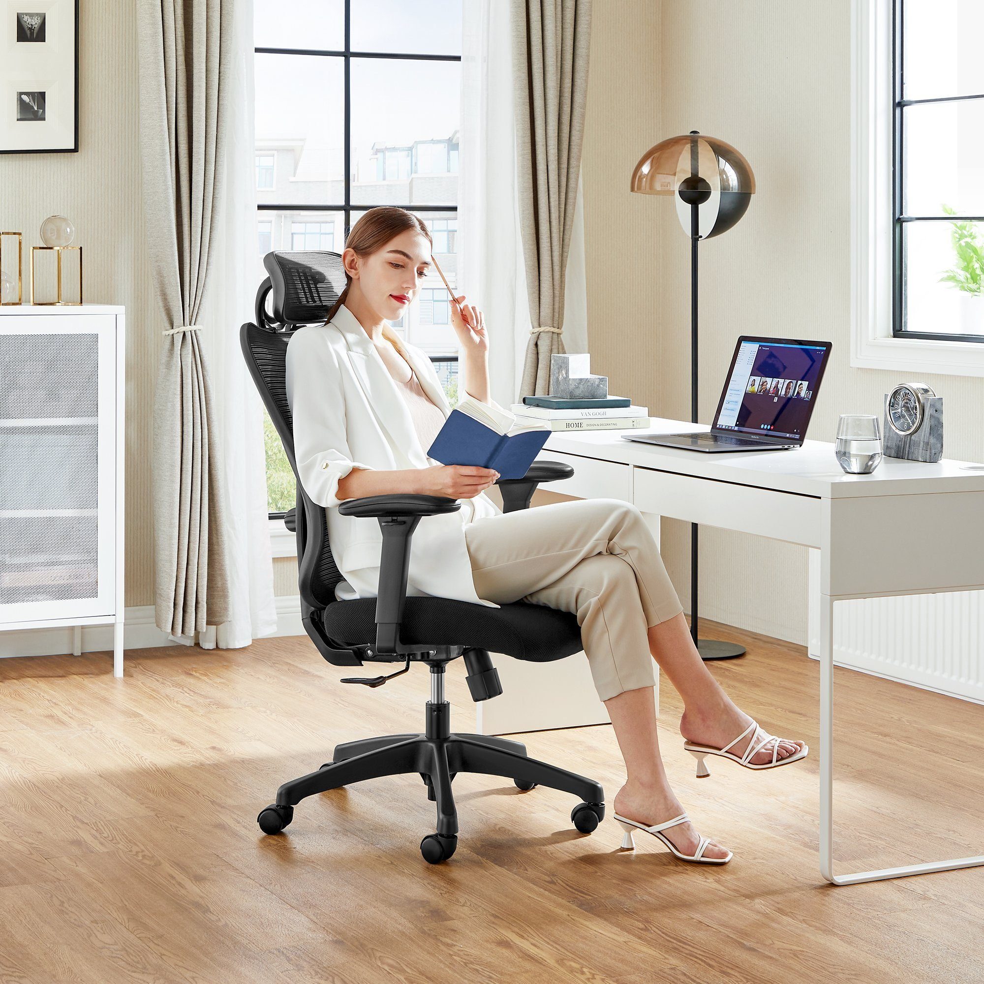 SONGMICS Bürostuhl, ergonomisch, verstellbare Lendenstütze und Kopfstütze