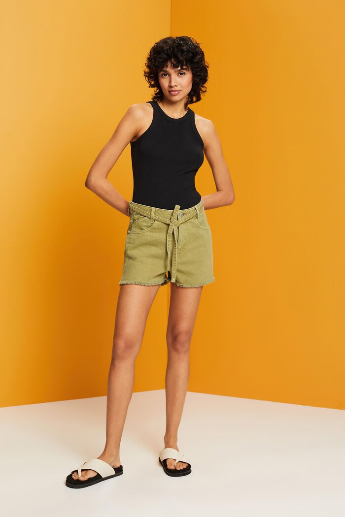 Denimshorts mit hohem Bund zum Binden
