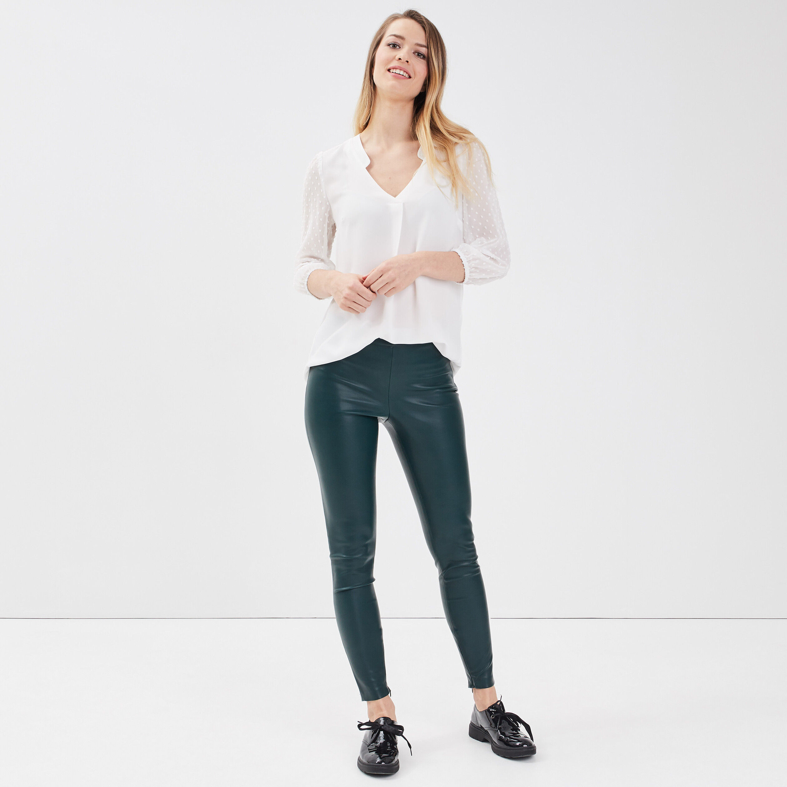 Legging similicuir vert kaki femme | Cache Cache