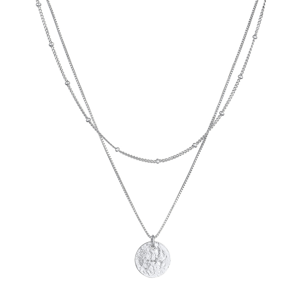 Elli Elli Collier Femmes Boule Plaquette Pendentif Martelé Couches de 2 en Argent Ster collier
