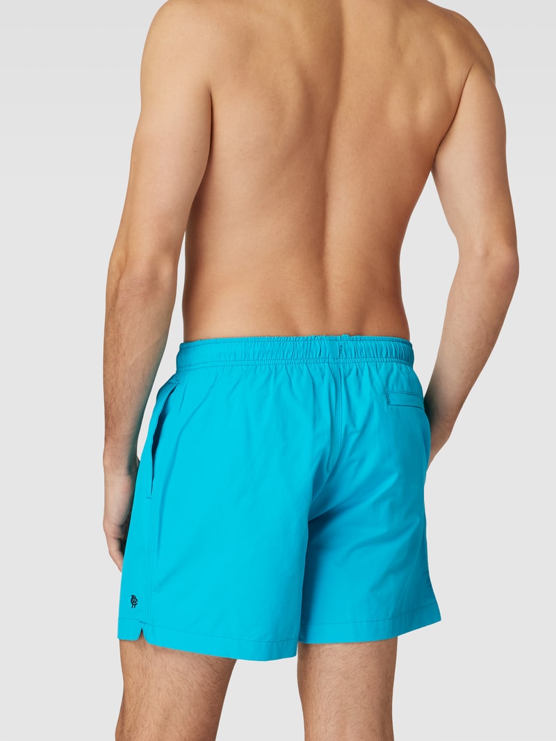 Badehose mit Label-Stitching Modell 'Gregory' in türkis
