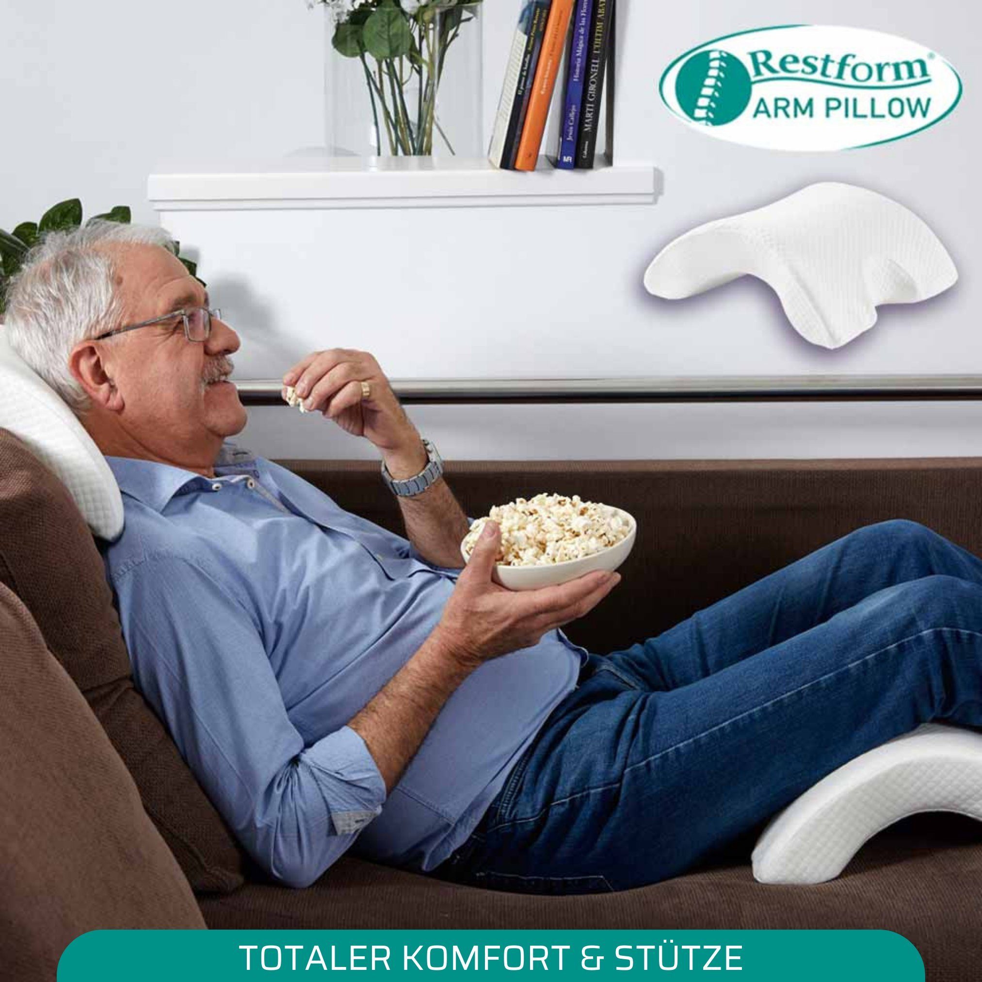 Nackenstützkissen Arm Pillow - Memory Foam Kissen, Arm Kissen, Restform®, Füllung: 100 % Polyester, Bezug: waschbar, Seitenschläfer, Rückenschläfer, Bauchschläfer, Spar-Set, 1er oder 2er Pack, sensible Unterstützung für den Hals, Rücken, Knie und Hüf