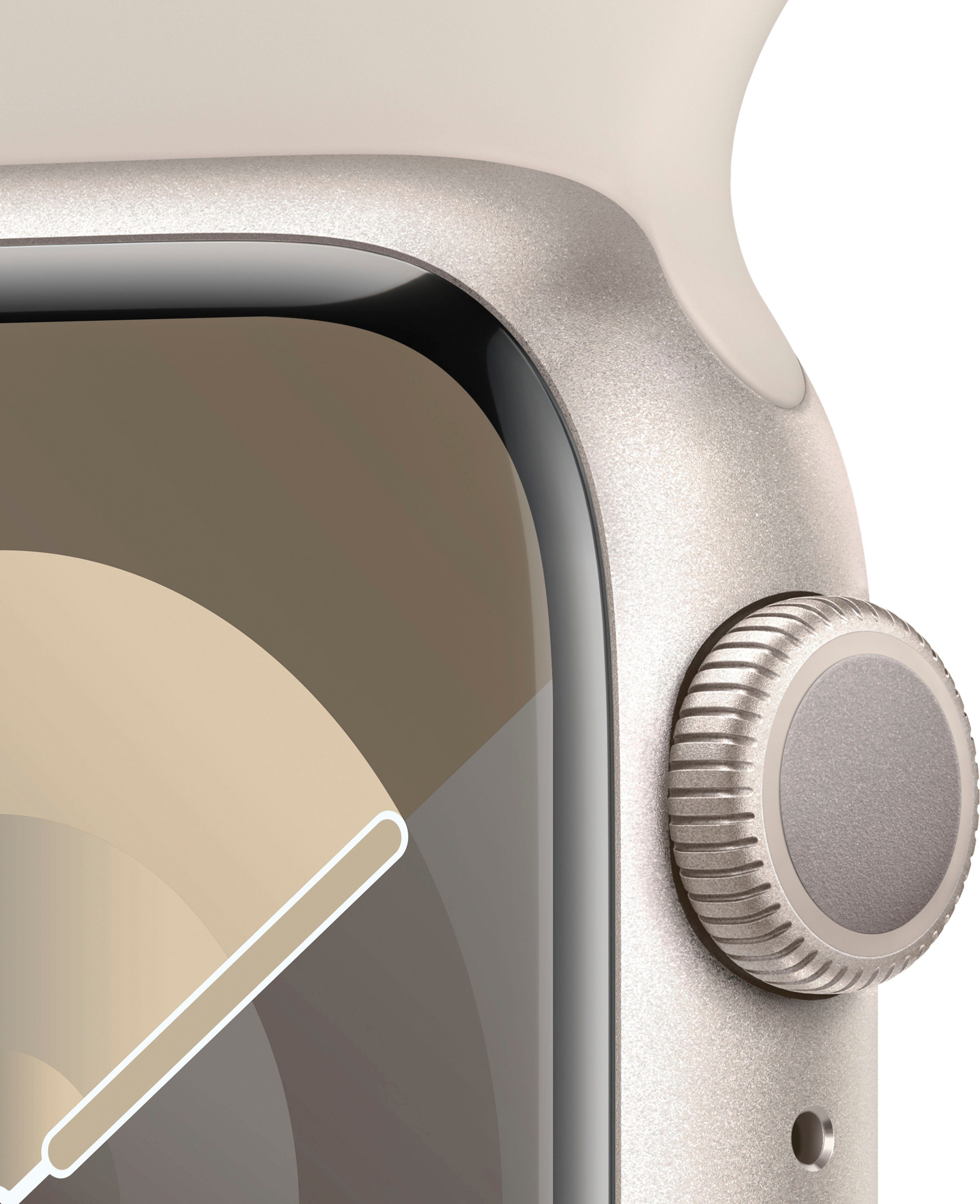 Apple Watch Series 9 GPS Aluminium 41mm S/M Smartwatch (4,1 cm/1,69 Zoll, Watch OS 10), Sport Band