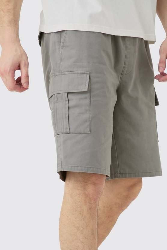 Tall lockere Cargo-Shorts mit elastischem Bund in Grau