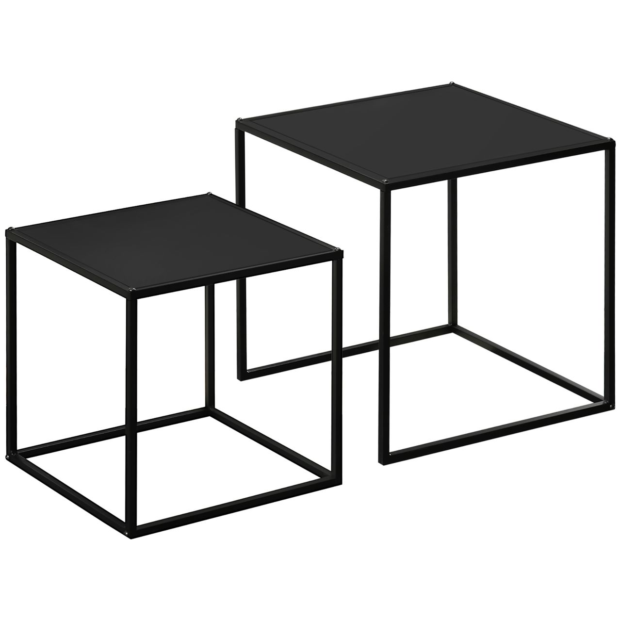 HOMCOM 2er-Set Couchtisch Beistelltisch für Wohnzimmer aus Stahlgestell Schwarz