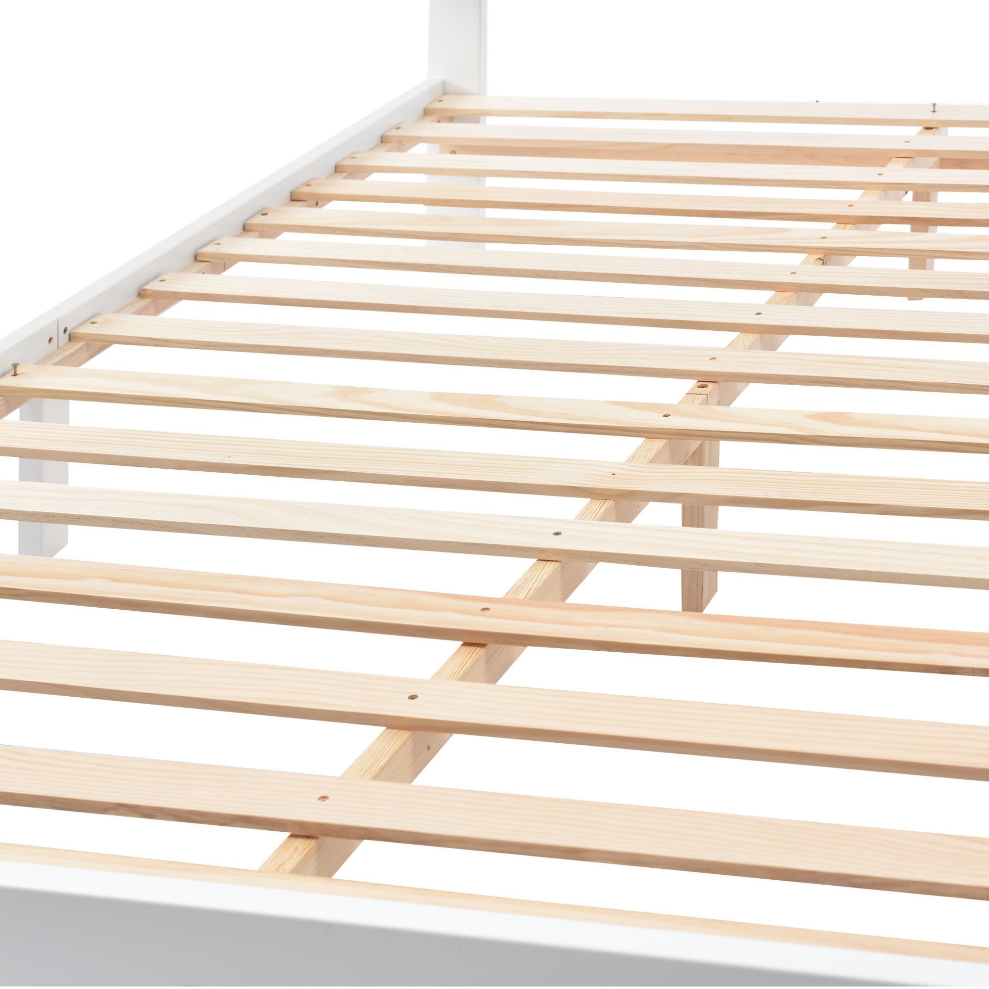 KLAM HOME Massivholzbett 140x200 Massivholzbett mit gepolstertes Kopfteil und Lattenrost (Set, Holzbett aus Kiefer mit LED-Leuchte), Einzelbett Doppelbett Bettrahmen, für Schlafzimmer und Jugendzimmer