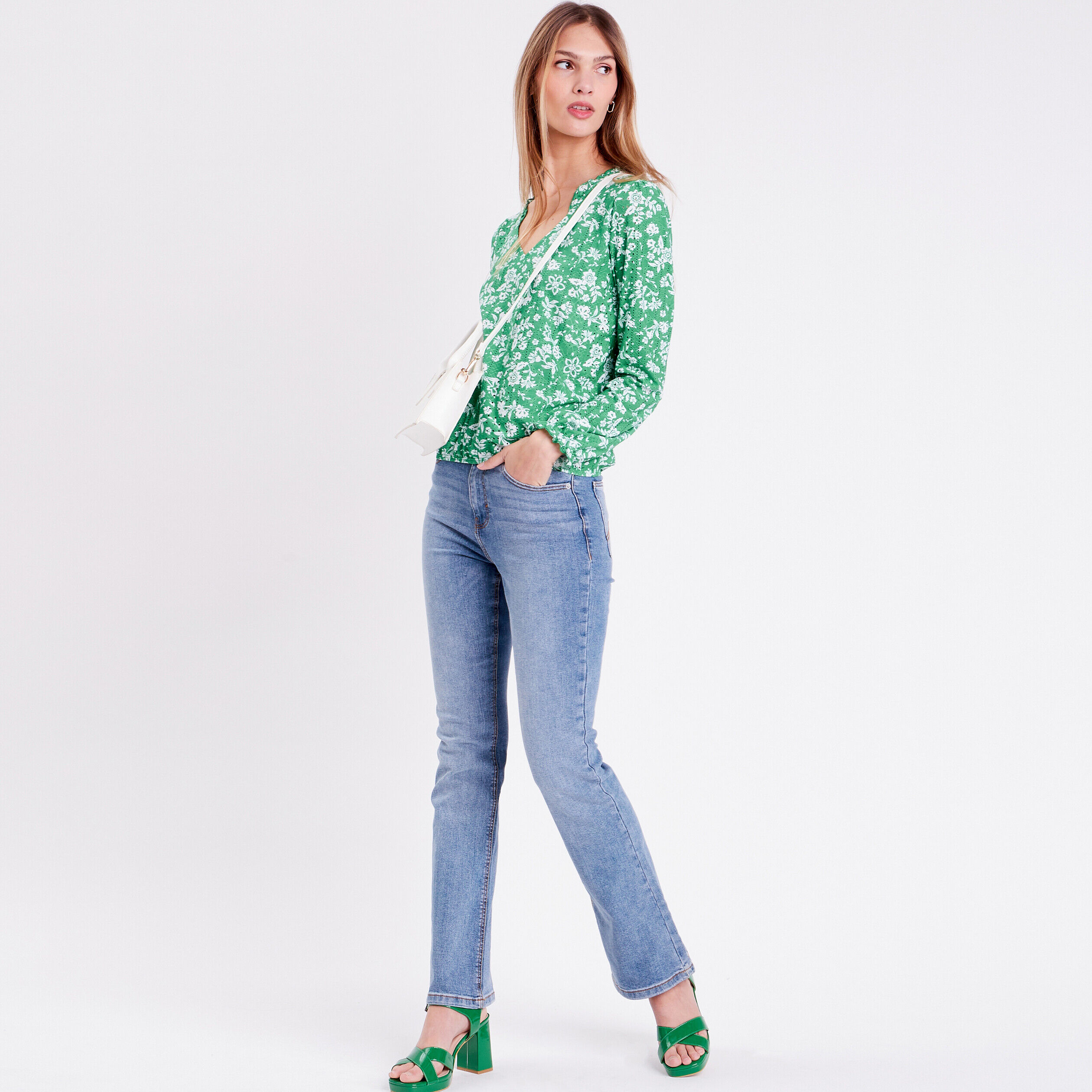 Blouse manches longues vert femme | Cache Cache