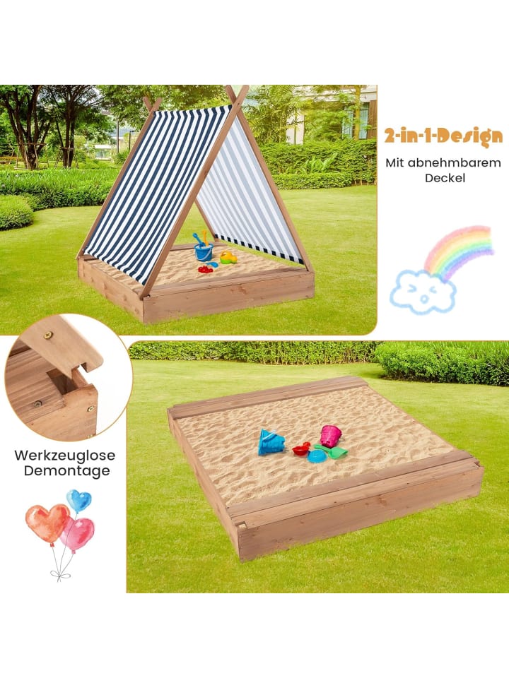 COSTWAY Sandkasten mit Dach 124x123x134cm in Beige günstig kaufen onesize