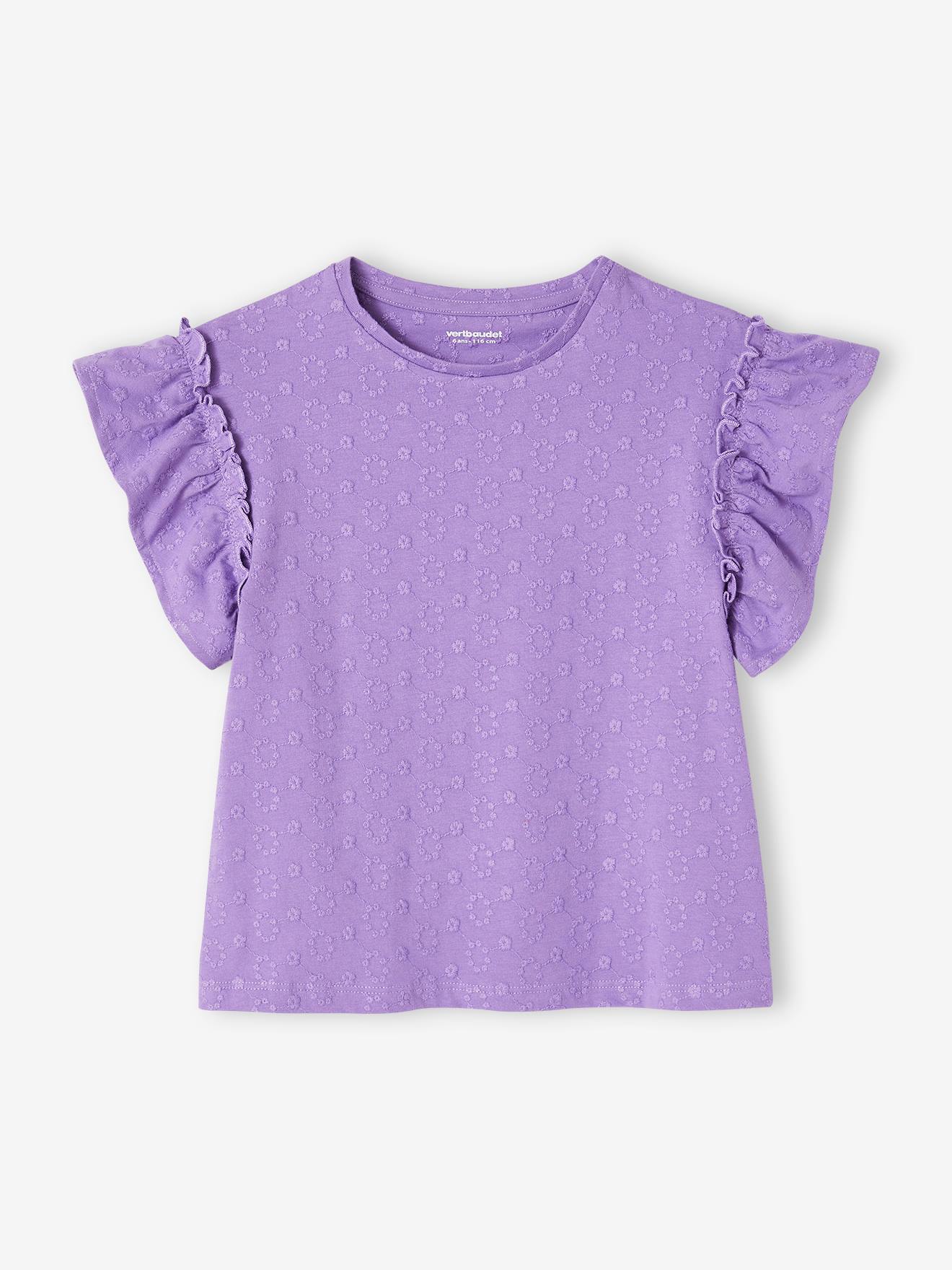 Vertbaudet Mädchen T-Shirt mit Volantärmeln Oeko-Tex - violett