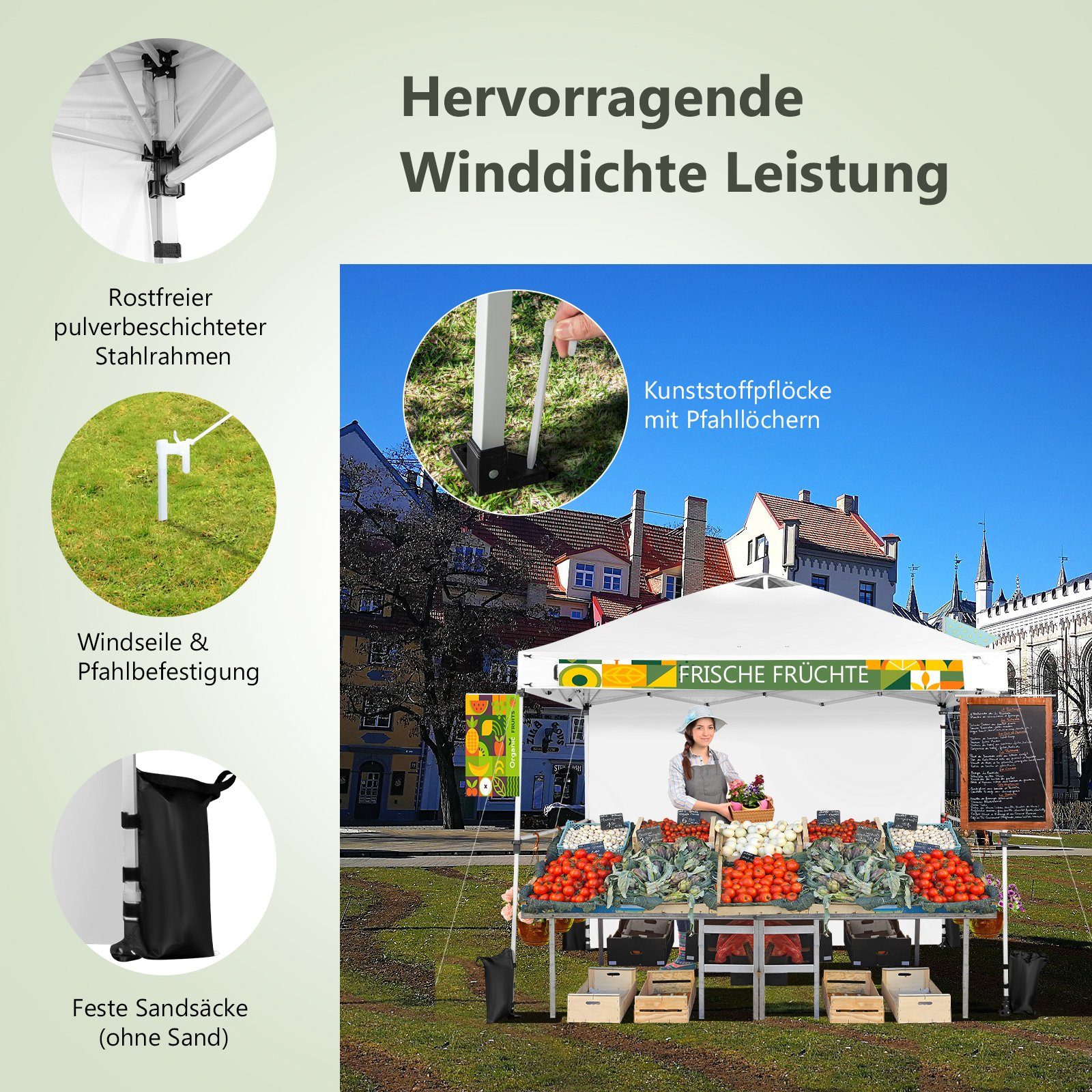 COSTWAY Faltpavillon 3x3m Pop Up Pavillon, faltbar&tragbar, UV-Schutz 50+
