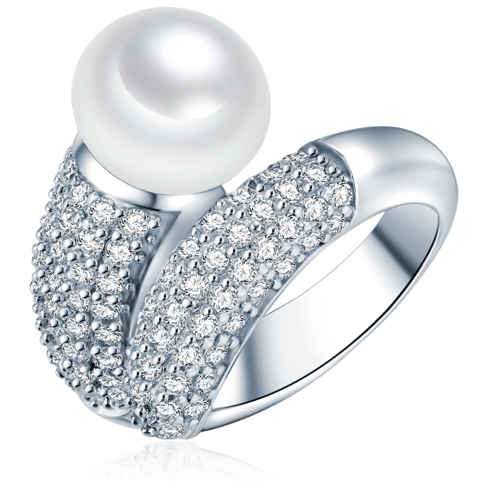 Valero Pearls Bague avec perle Argent sterling Oxyde de zirconium (CZ) Perle de culture d'eau d Bague