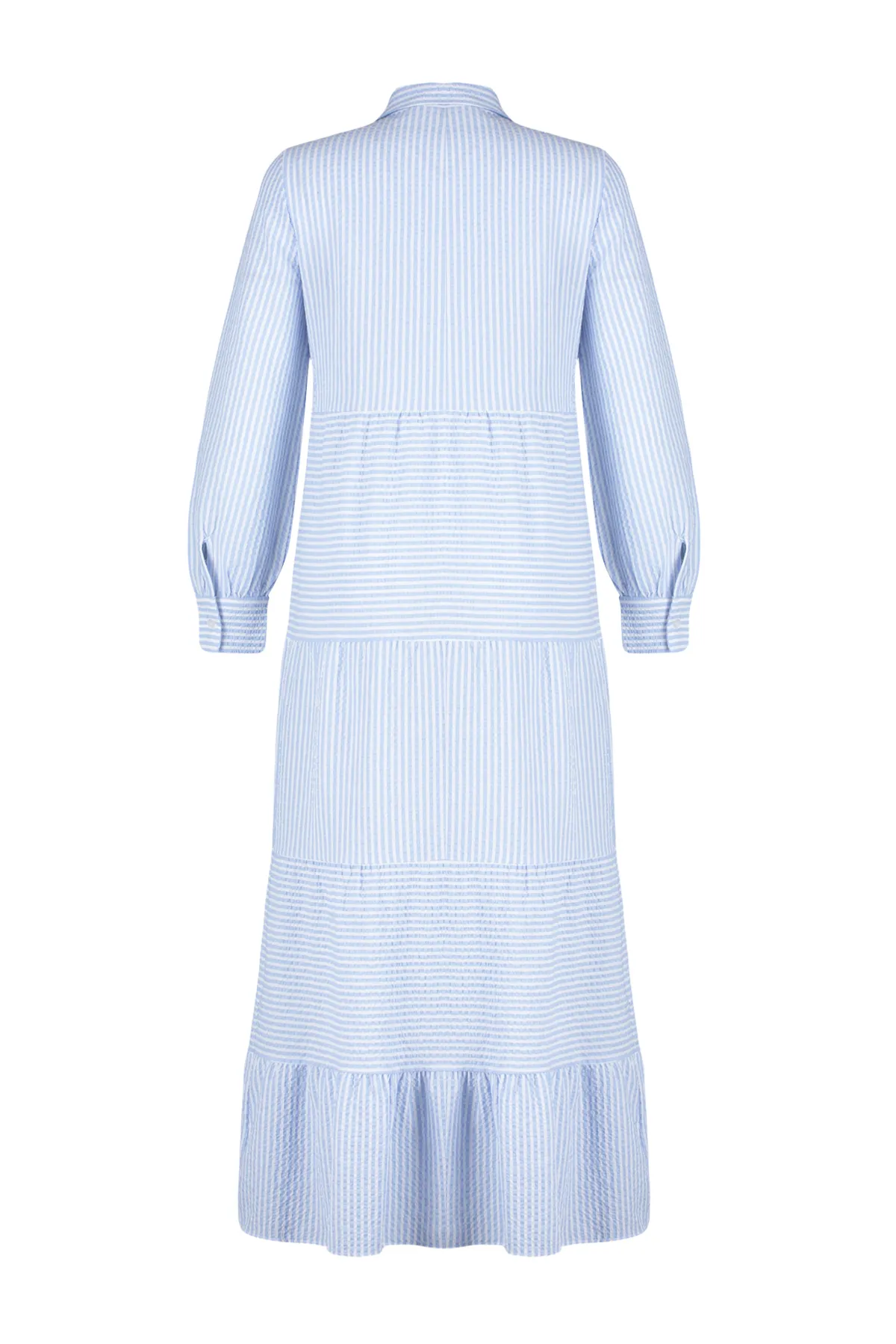 Trendyol Modest  Blaues, gewebtes Kleid mit Hemdkragen, gestreift und gefüttert TCTSS24EB00055