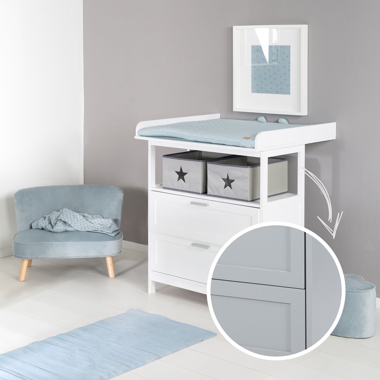 Roba Wickelkommode 'Hamburg' mit Ansatz, 2 Schubladen, 2 Boxen, Wandbefestigung, Wickelhöhe 92 cm