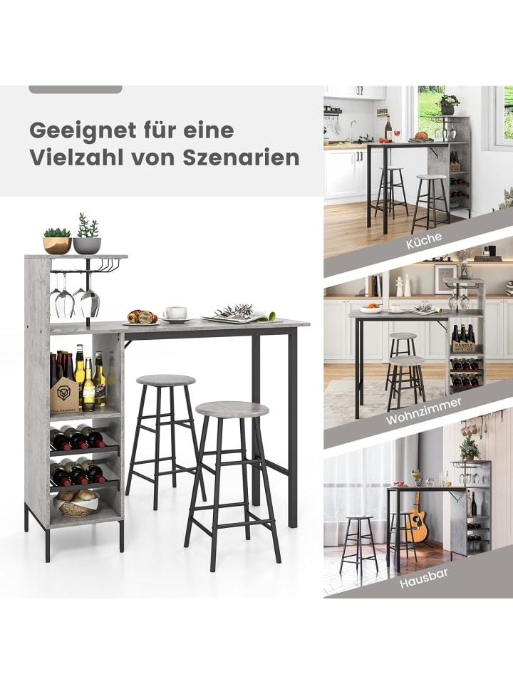 COSTWAY Bartisch mit Barhocker Set in Grau günstig kaufen onesize