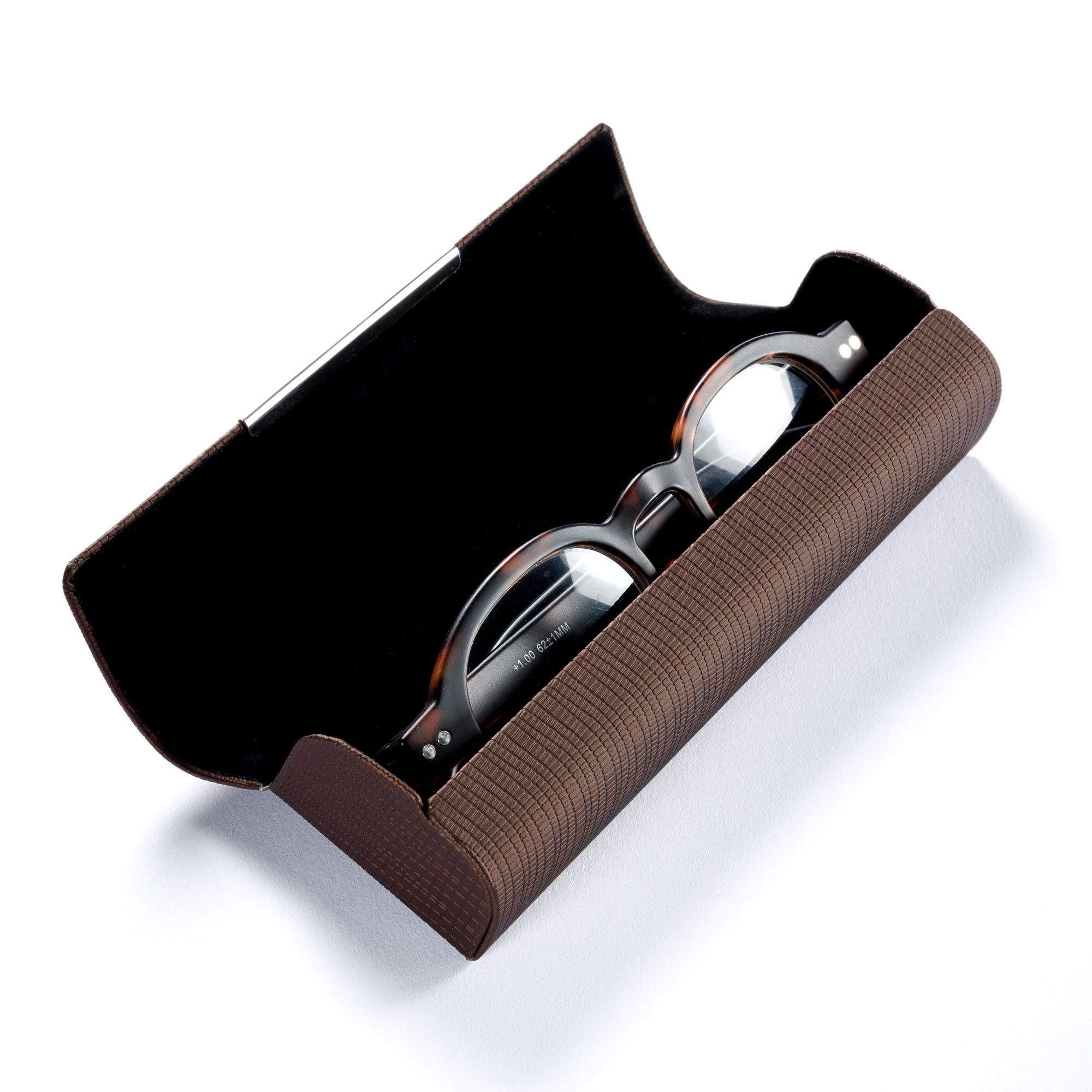FEFI Brillenetui Kleines klassisches Etui in Leder-Optik mit Chrombeschlag, inklusive Mikrofasertuch