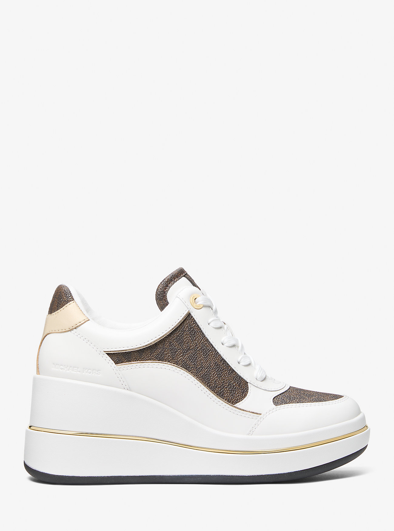 Emmy Signature Logo and Leather Wedge Trainer - BROWN