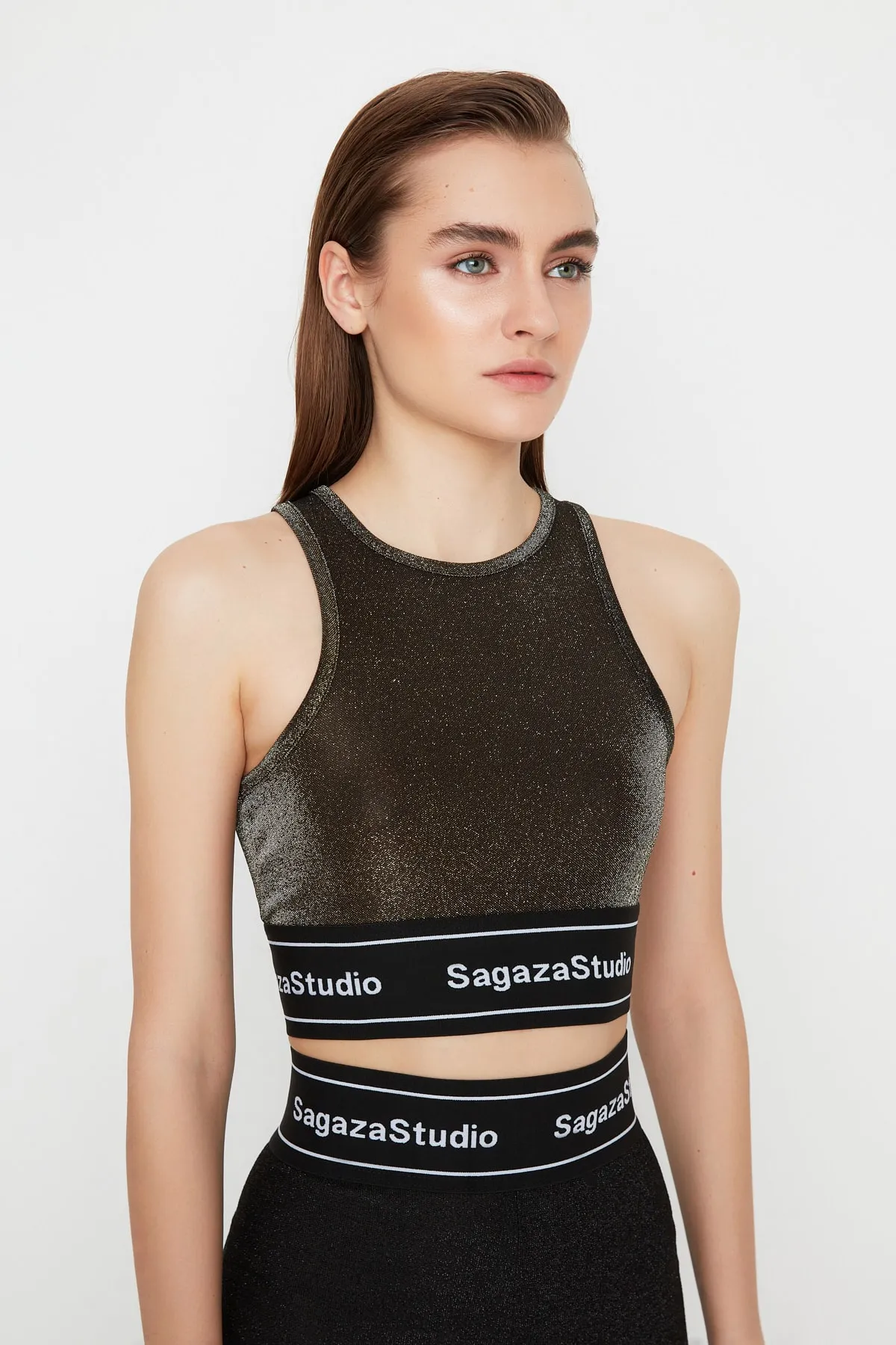 Trendyol Collection  X Sagaza Studio Gold gestricktes Bustier TPRAW22BS0014