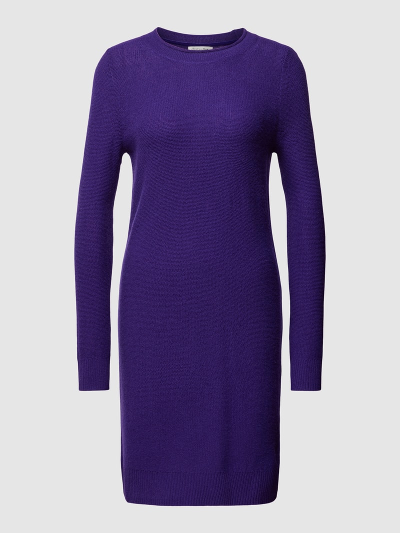 Knielanges Strickkleid mit geripptem Rundhalsausschnitt in purple