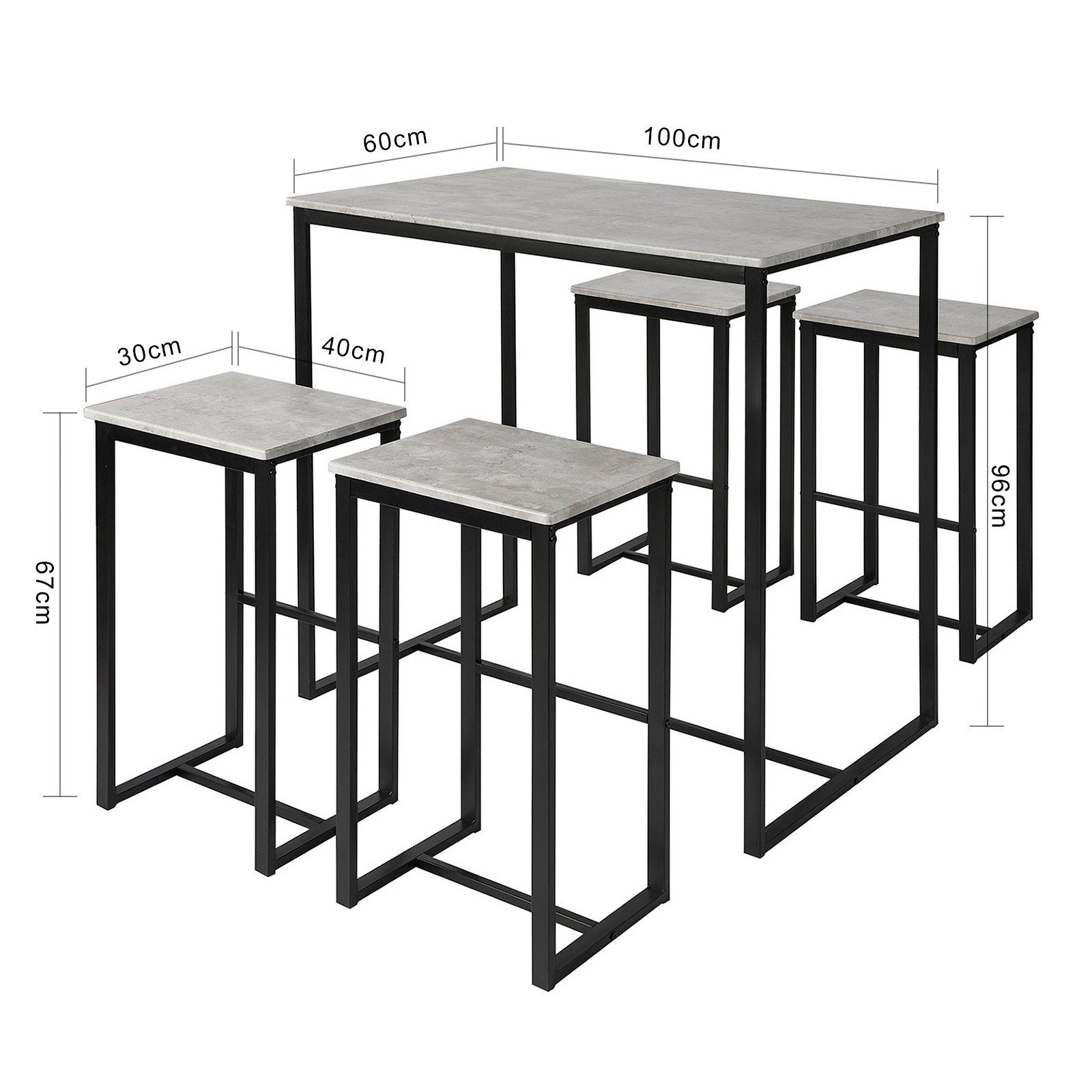 SoBuy Bartisch OGT15, 5-teilig Bartisch mit Stühlen Esstisch Stehtisch mit 4 Barhocker