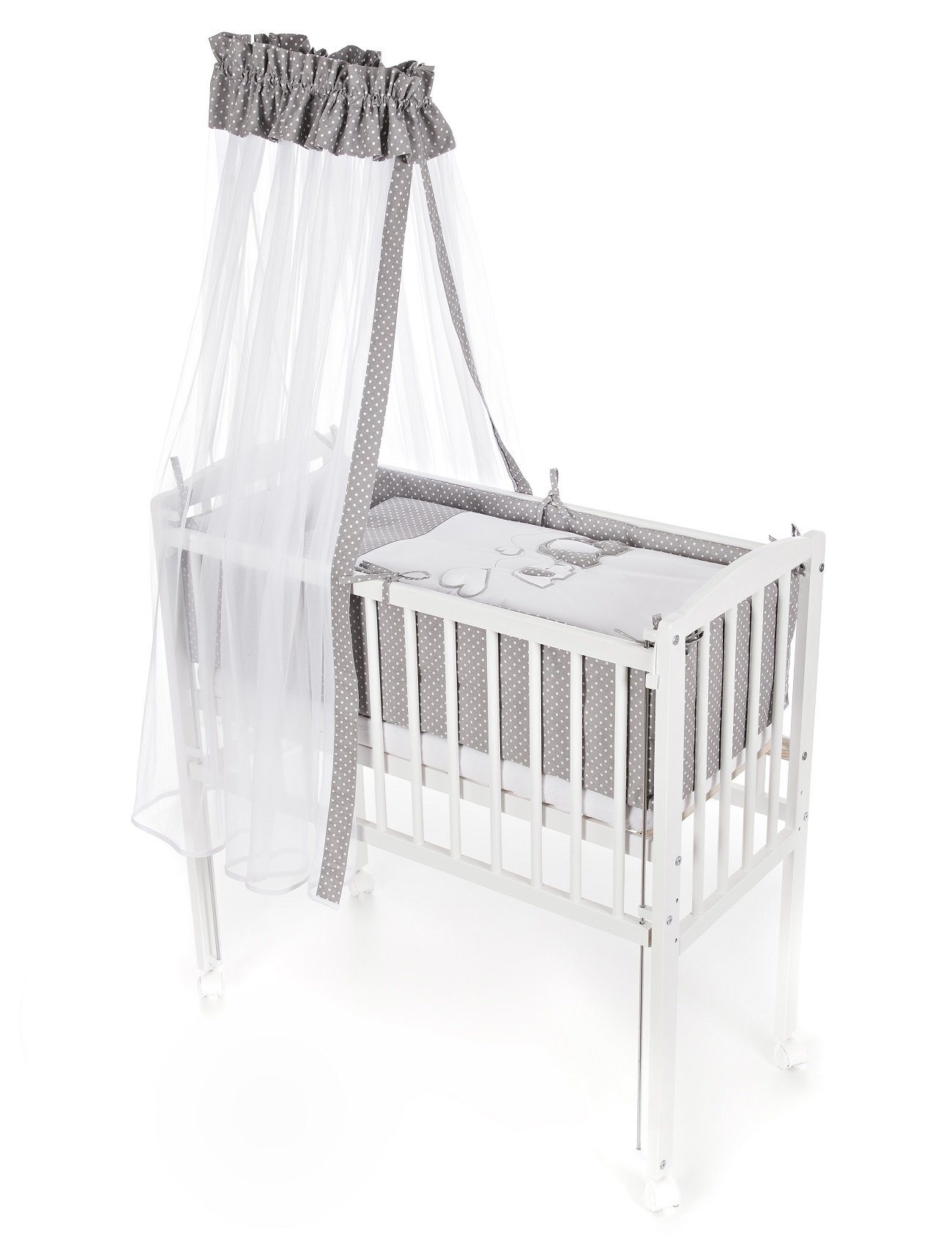Babyhafen Beistellbett 90x40 Zustellbett mit Vollausstattung Modell: 3D Elefanten Kiefernholz, Made in Europa