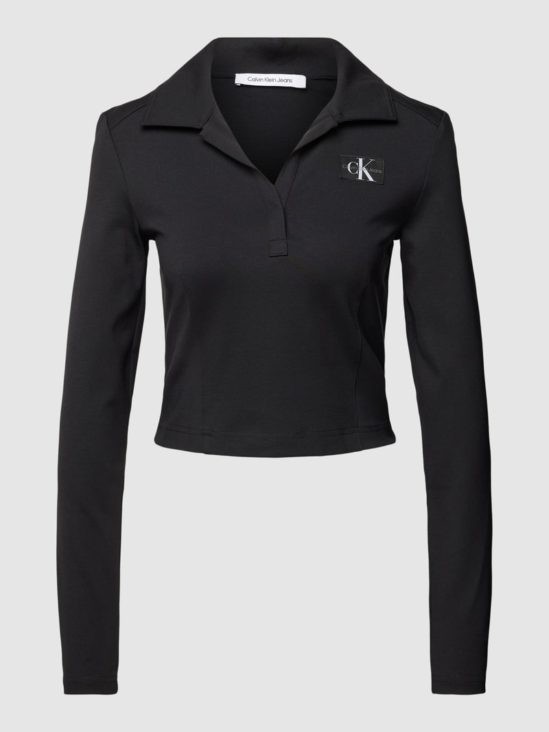 Cropped Poloshirt mit Umlegekragen Modell 'MILANO' in black