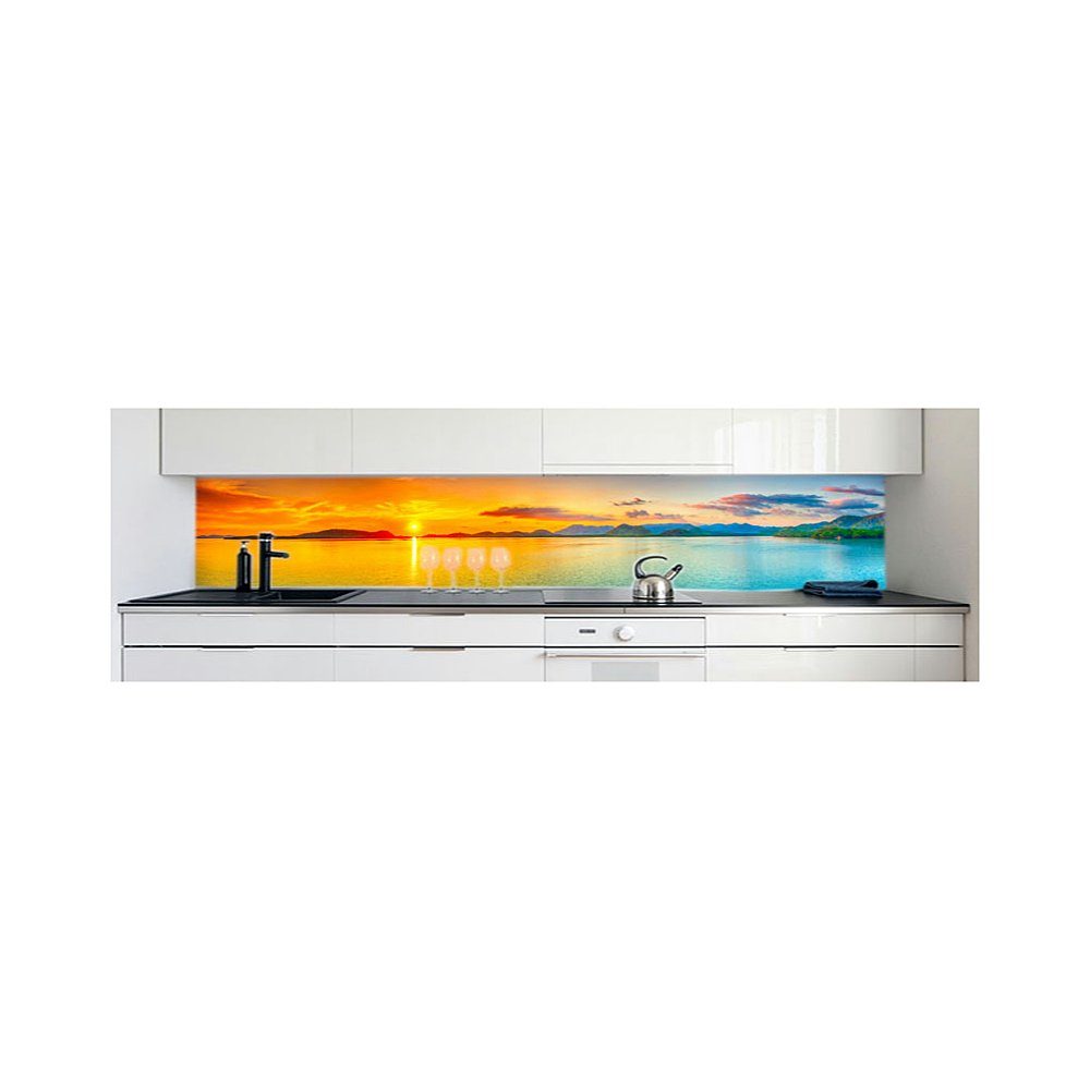 DRUCK-EXPERT Küchenrückwand Küchenrückwand Sonnenuntergang Bunt Premium Hart-PVC 0,4 mm selbstklebend
