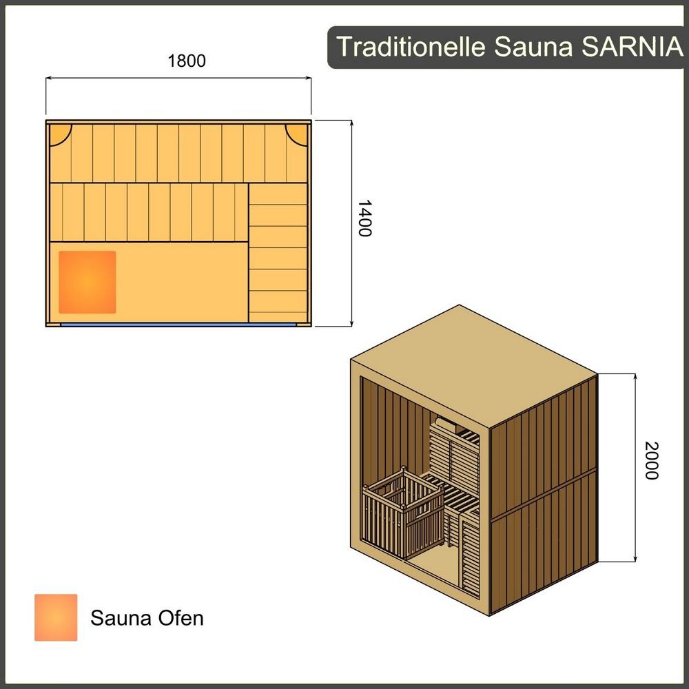 Dewello Finnische Sauna SARNIA 180cm x 140cm x 200cm