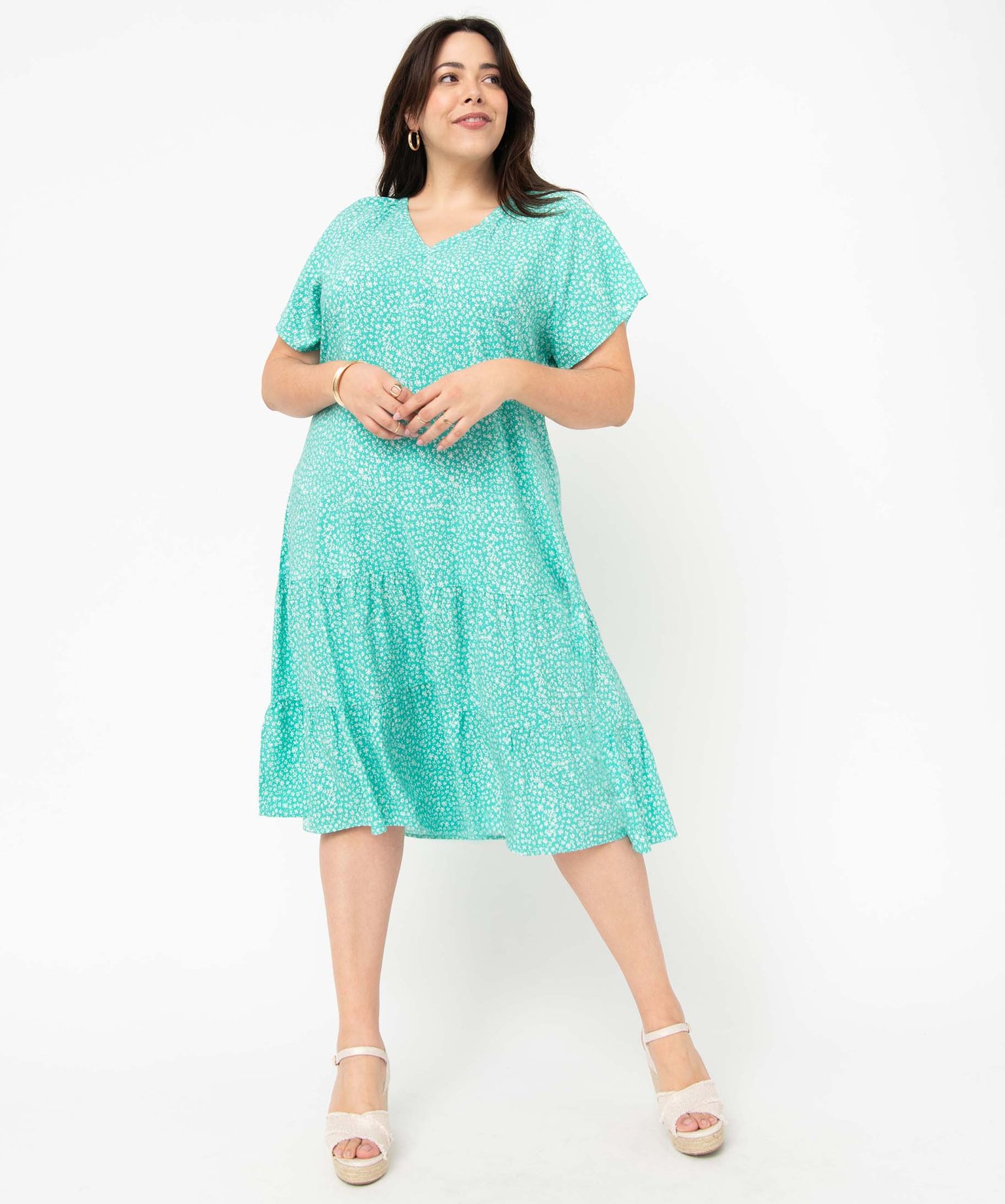 Robe femme grande taille fleurie à volants multicolore | GEMO