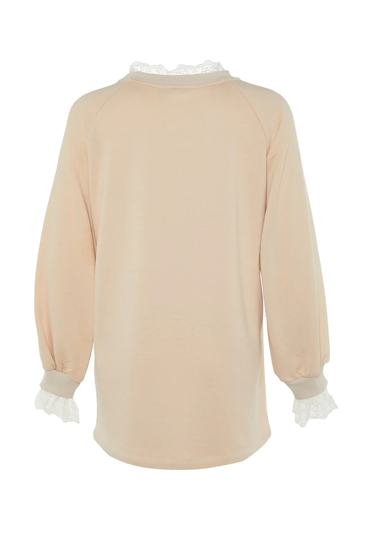 Trendyol Modest  Beige Stricktunika mit Spitzenkragen TCTAW23UK00055