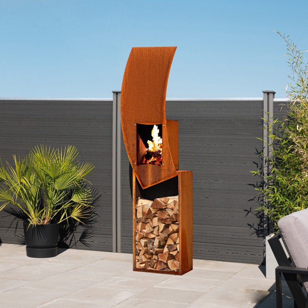HOME DELUXE Kaminholzregal Kamin SWING, BxTxH:60x35.5x220 cm, Made in Germany, Außenkamin Gartenkamin Feuerstelle