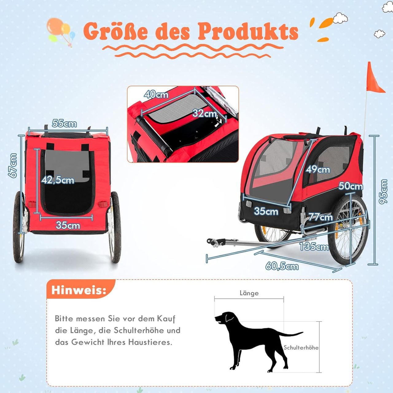 Costway Hundeanhänger für Fahrrad, bis 40 kg belastbar