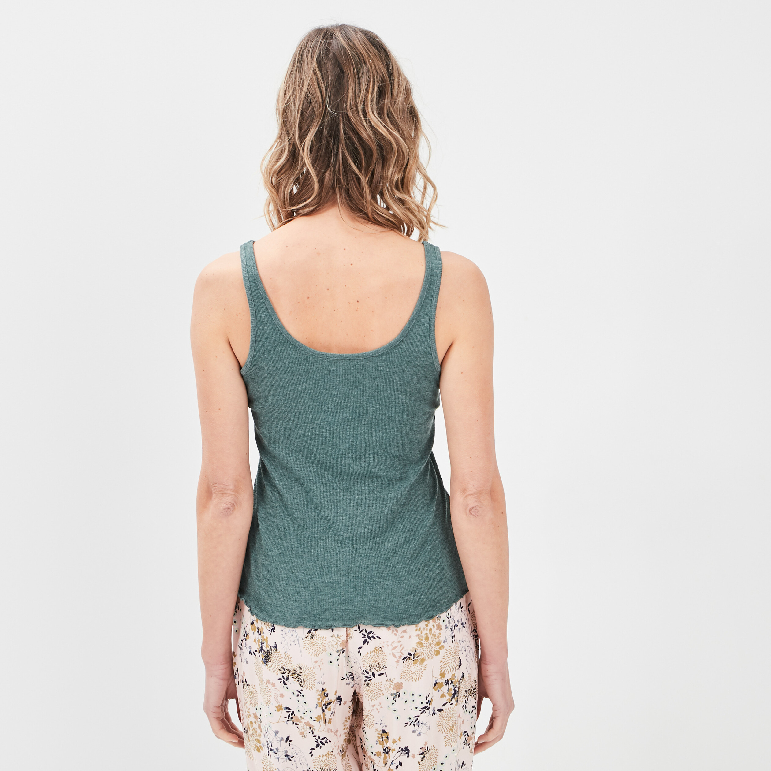 Haut de pyjama débardeur effet côtelé vert kaki femme | La Halle