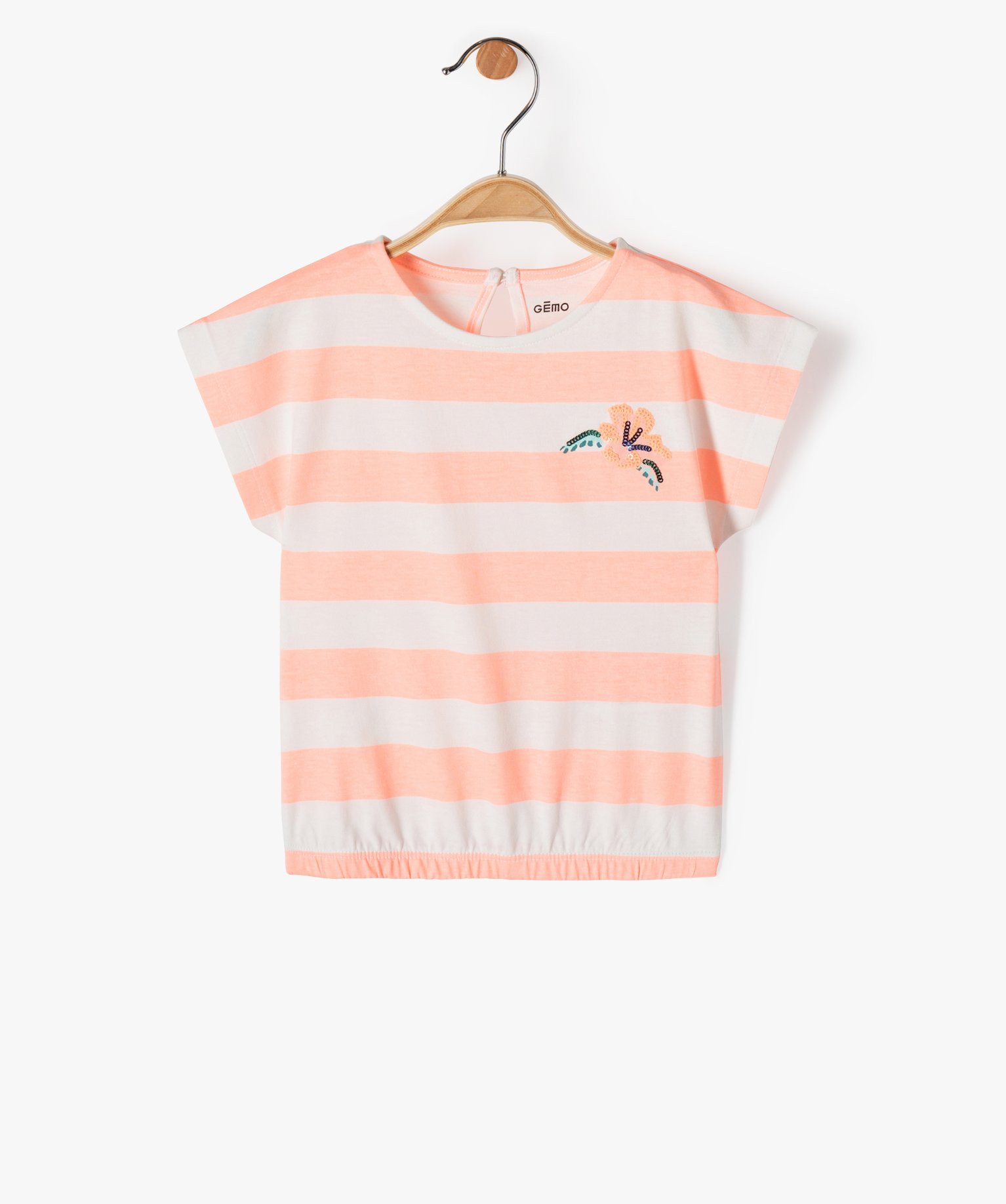 Tee-shirt bébé fille à rayures avec bas élastique rose | GEMO