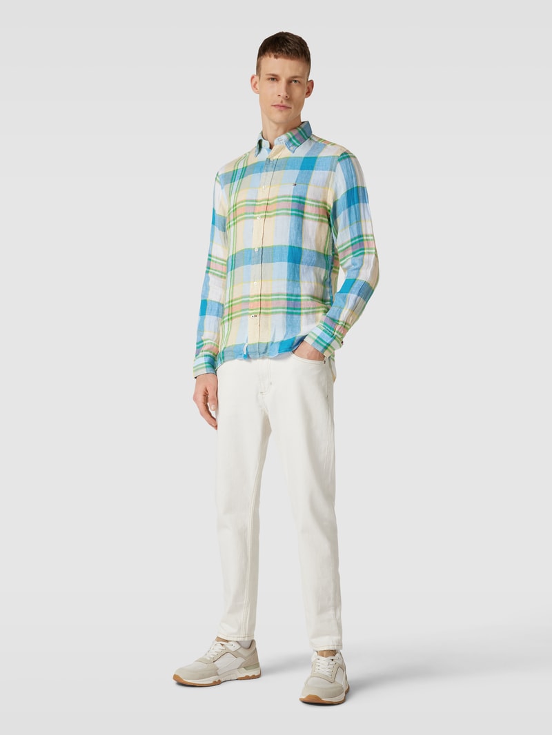 Regular Fit Freizeithemd aus Leinen mit Button-Down-Kragen in grasgrün